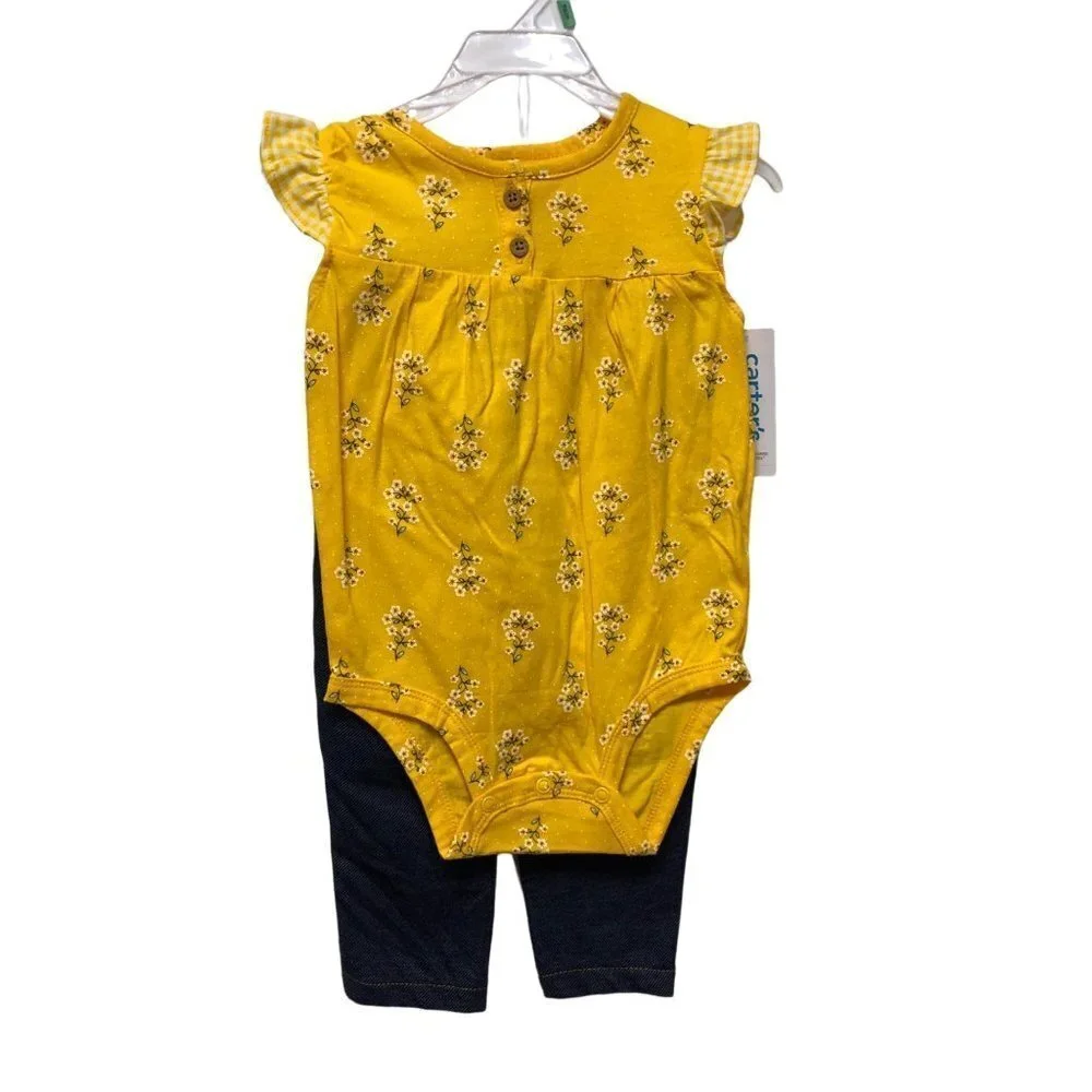 CARTERS Baby Girls -Piece Cotton Bodysuits‎ & Pants Set SIZE 18MOS NWT